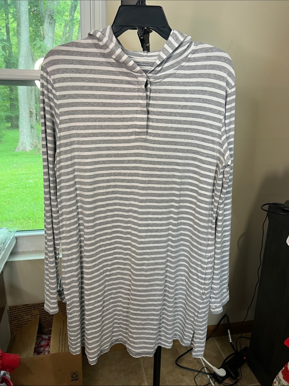 Coolibar Women's Gray & White Striped Midi Dress spf 50 stock #2014